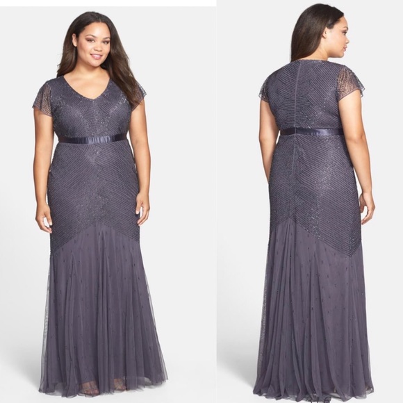 Adrianna Papell charcoal beaded cap sleeve dress - Picture 2 of 8